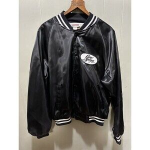 VTG Hartwell Gene Stroman Bomber Varsity Jacket Satin Nylon Black White Adult Lg